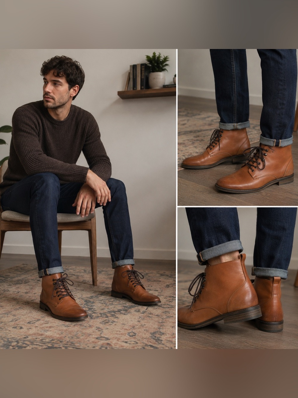 Call It Spring Cognac Brown Lace-Up Ankle Boots | Minimalist Boots M10